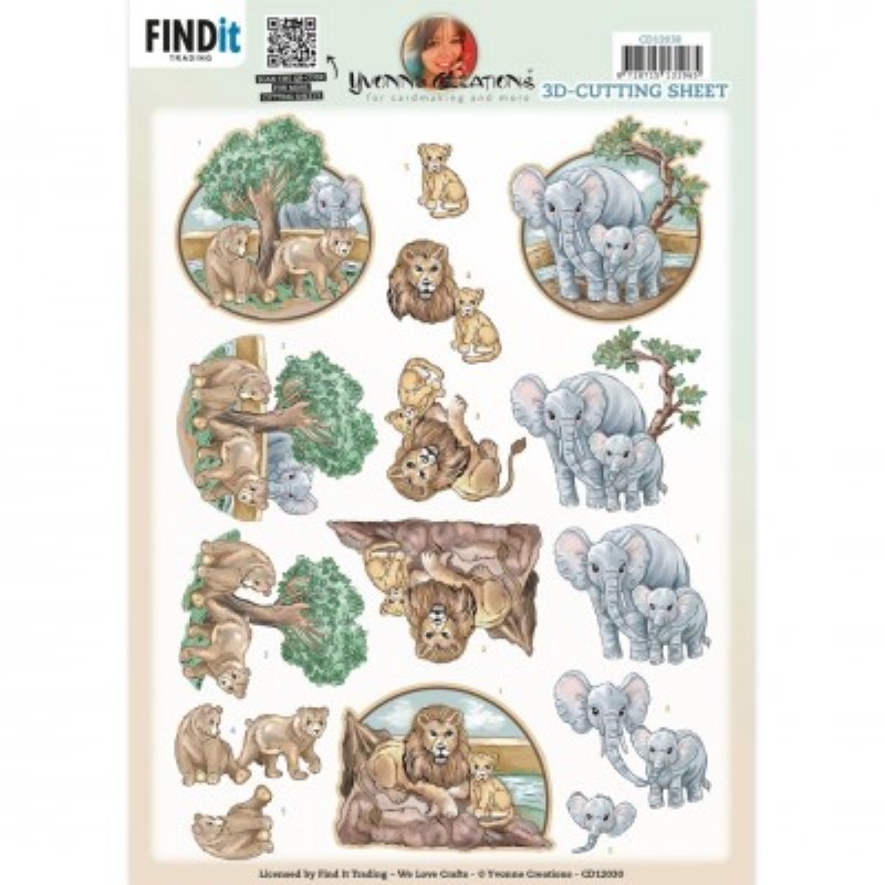 Carte 3D à découper - CD12029 - Zoo lion éléphants et ours