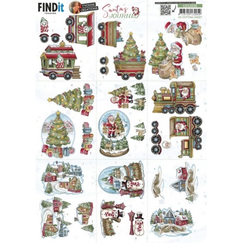 Carte 3D à découper - CD11990 - Voyage du Père Noël - Village de Noël
