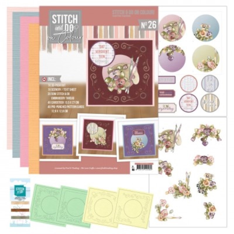 Stitch and Do on Colour 026 - Kit Carte 3D à broder de couleur - Les pensées