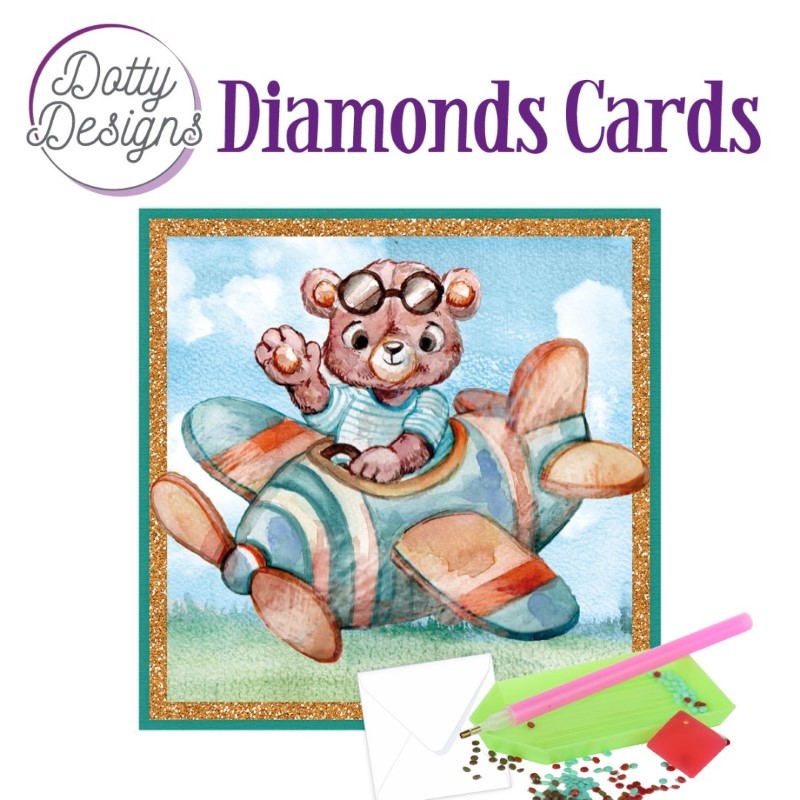 Carte Broderie Diamant - Ourson en avion - DDDC1167