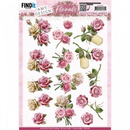 Carte 3D à découper - CD12102 - Pink Florals - Roses