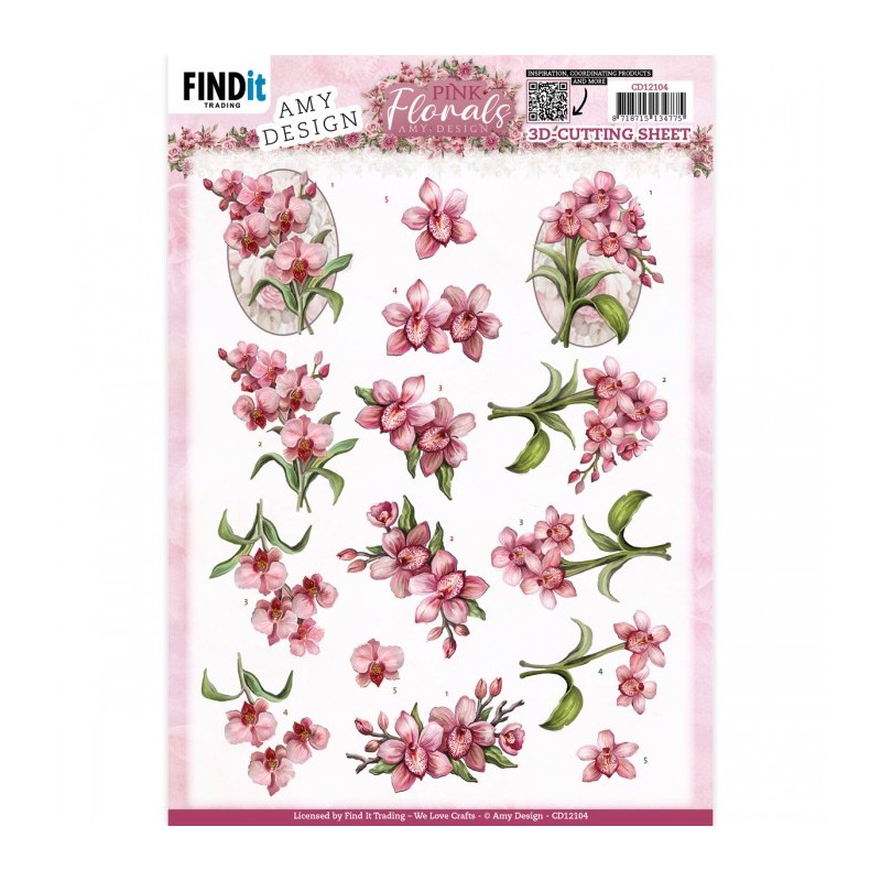 Carte 3D à découper - CD12104 - Pink Florals - Orchidée Carte 3D à découper - CD12104 - Pink Florals - Orchidée