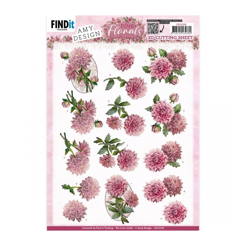 Carte 3D à découper - CD12105 - Pink Florals - Dahlia