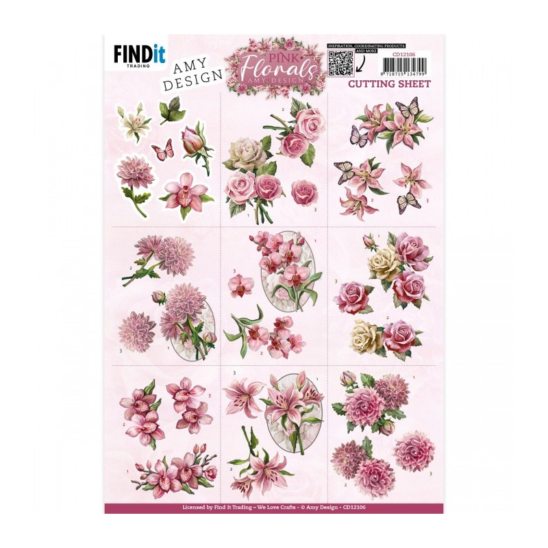 Carte 3D à découper - CD12106 - Pink Florals - Petites fleurs