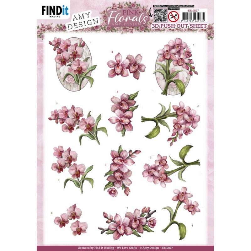 Carte 3D prédéc. - SB10897 - Pink Florals - Orchidées