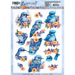 Carte 3D à découper - CD12122 - Happy blue birds - Oiseaux bleus