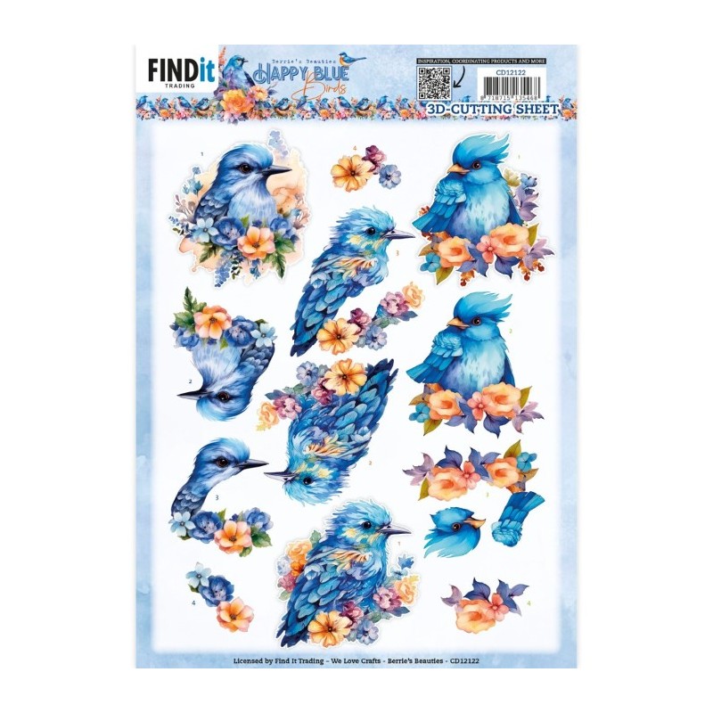 Carte 3D à découper - CD12122 - Happy blue birds - Oiseaux bleus