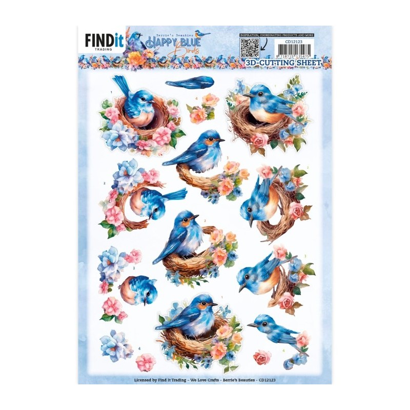 Carte 3D à découper - CD12123 - Happy blue birds - Nids d'Oiseaux