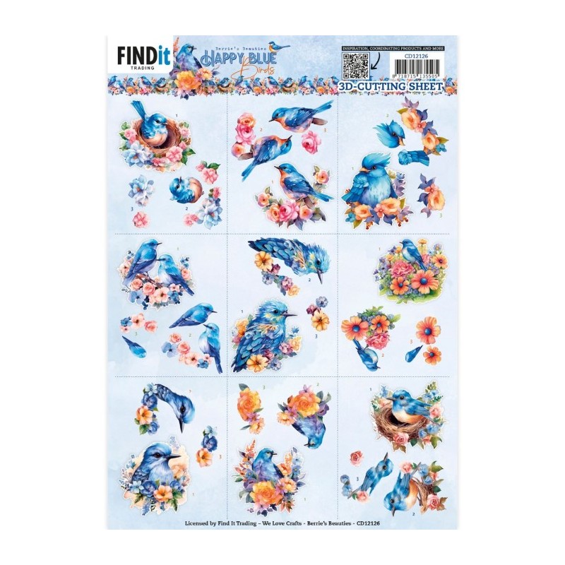 Carte 3D à découper - CD12126 - Happy blue birds - Mini images