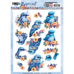 Carte 3D prédéc. - SB10901 - Happy blue birds  - Oiseaux bleus