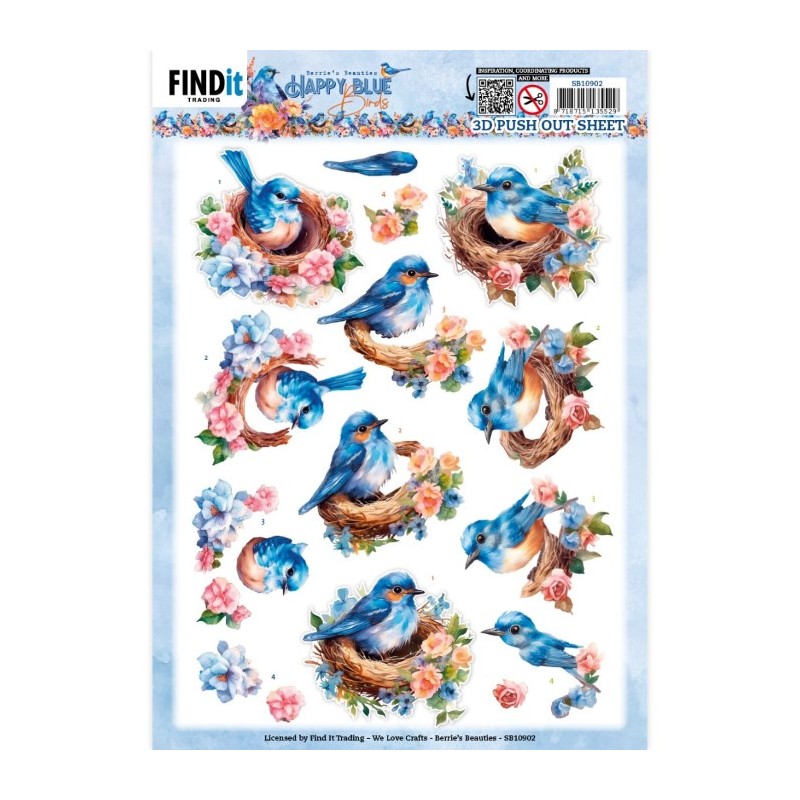 Carte 3D prédéc. - SB10902 - Happy blue birds  - Nids d'Oiseaux