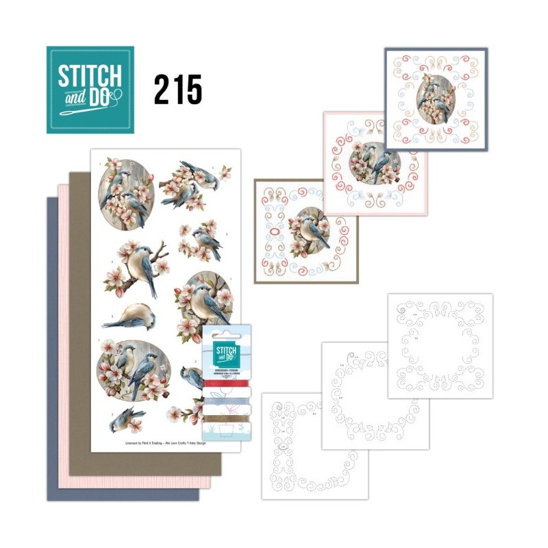 Stitch and do 215 - kit Carte 3D broderie - Oiseaux bleus