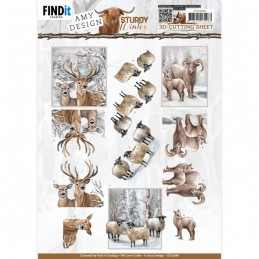 Carte 3D à découper - CD12040 - Sturdy winter  - Cerf et moutons