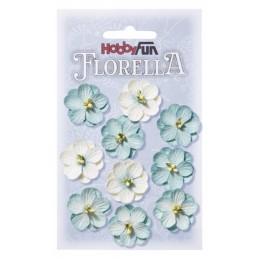 Fleurs en papier 2.5 cm blanc et bleu paquet de 10