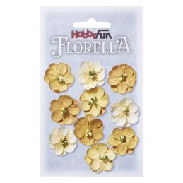 Fleurs en papier 2.5 cm blanc et jaune paquet de 10