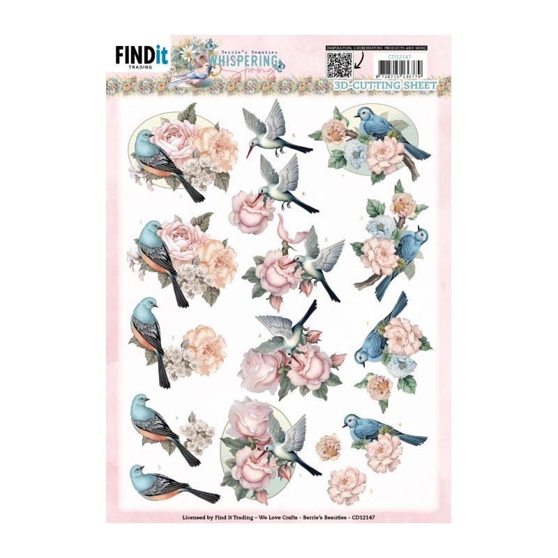 Carte 3D à découper - CD12147 - Whispering spring - Oiseaux et fleurs