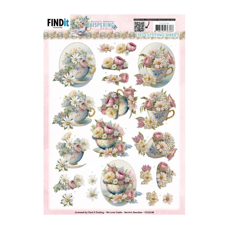 Carte 3D à découper - CD12148 - Whispering spring - Thé et fleurs