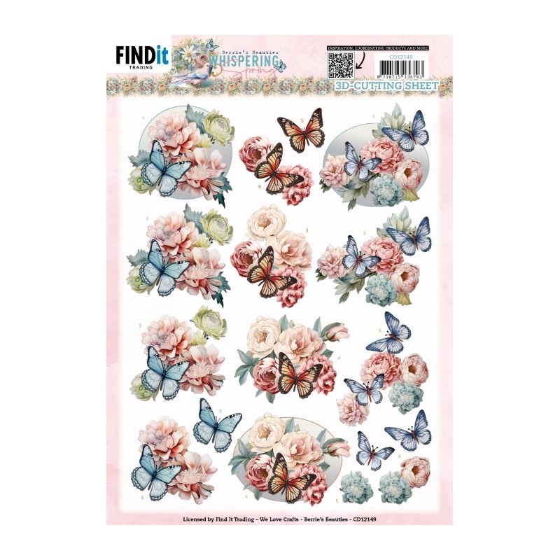 Carte 3D à découper - CD12149 - Whispering spring - Papilons et fleurs