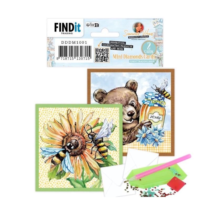 Set de 2 Cartes Broderie Diamant - Ours et miel - DDDM1002