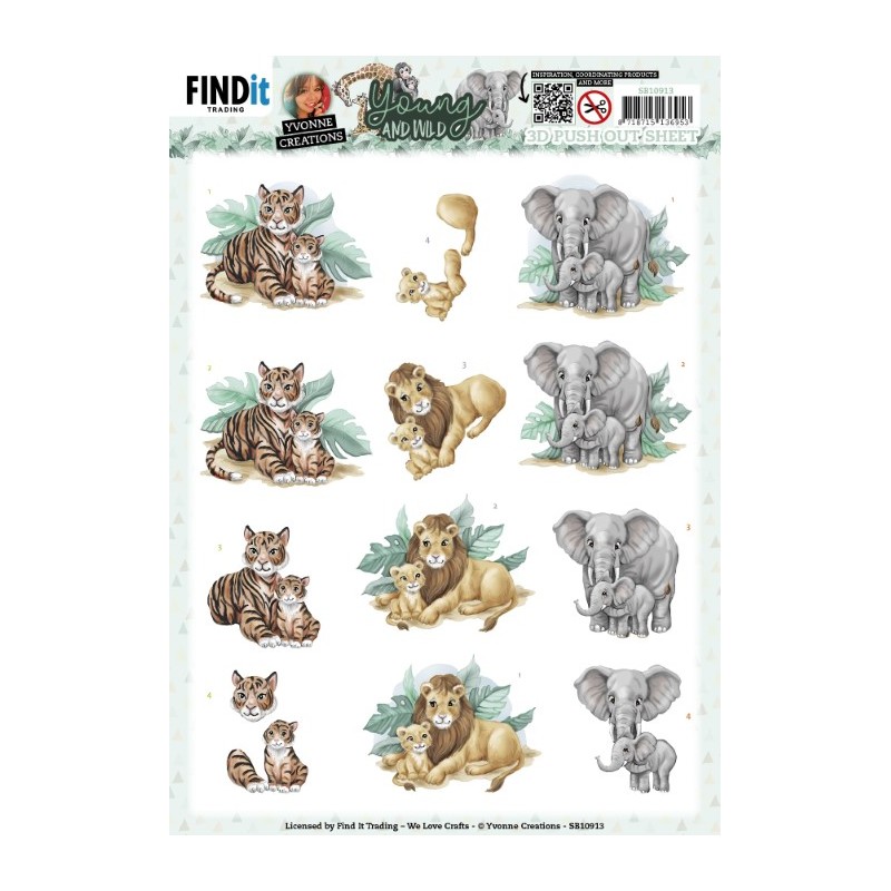 Carte 3D prédéc. - SB10913 - Jeunes et sauvages - Tigres lions et éléphants