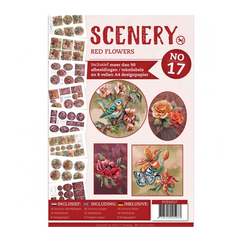 Livre Scenery A4 prédécoupé N°17 - Fleurs rouges 48 images + papiers