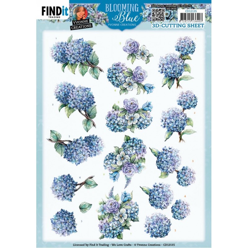 Carte 3D à découper - CD12135 - Fleurs bleues - Hortensias Carte 3D à découper - CD12135 - Fleurs bleues - Hortensias