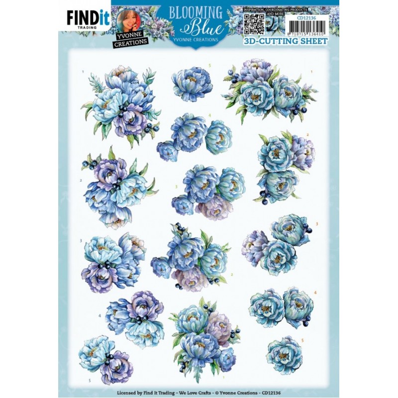 Carte 3D à découper - CD12136 - Fleurs bleues - Myrtilles