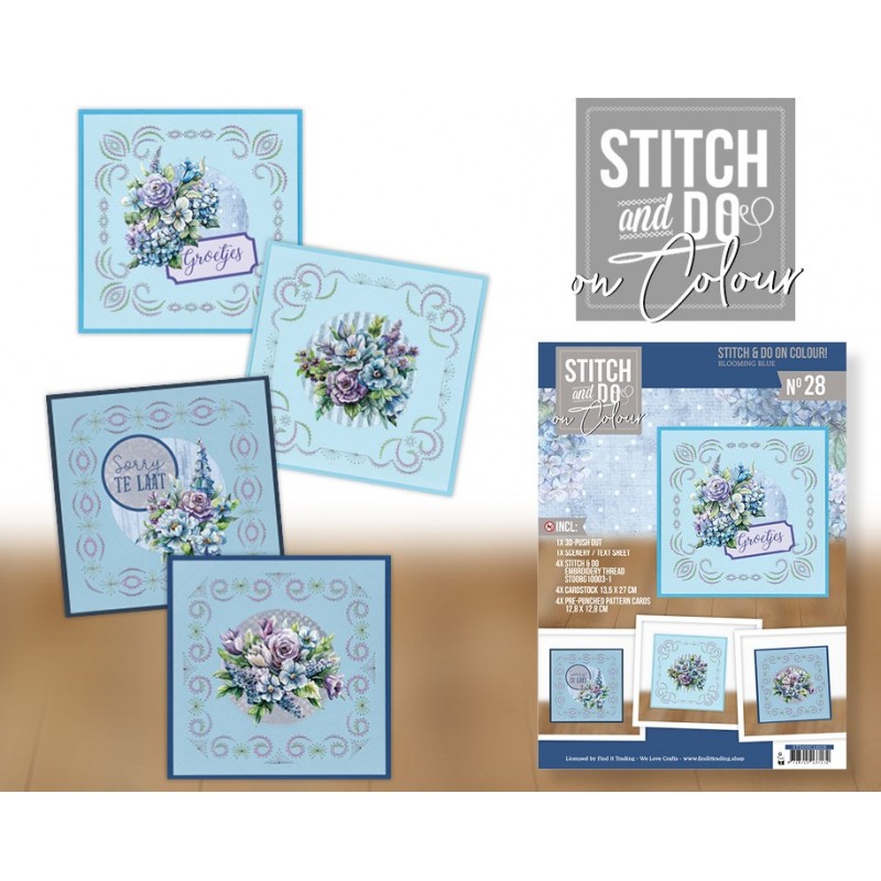 Stitch and Do on Colour 028 - Kit Carte 3D à broder de couleur - Fleurs bleues