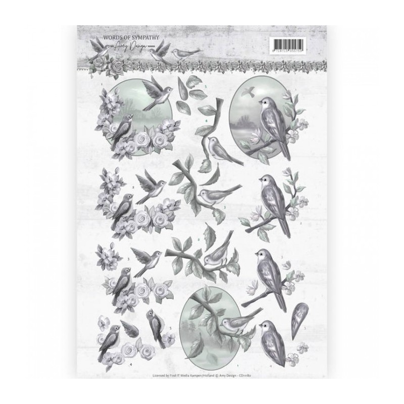 Carte 3D à découper - CD11180 - Words of sympathy - Condoléances oiseaux