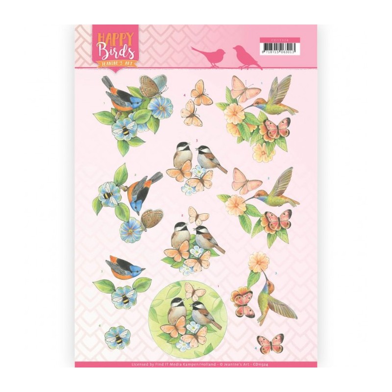 Carte 3D à découper - CD11324 - Oiseaux et fleurs orangées