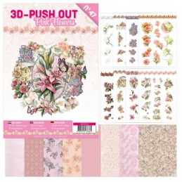 Carte 3D livre A4 prédécoupé N°47 - Fleurs roses - 24 images + papiers
