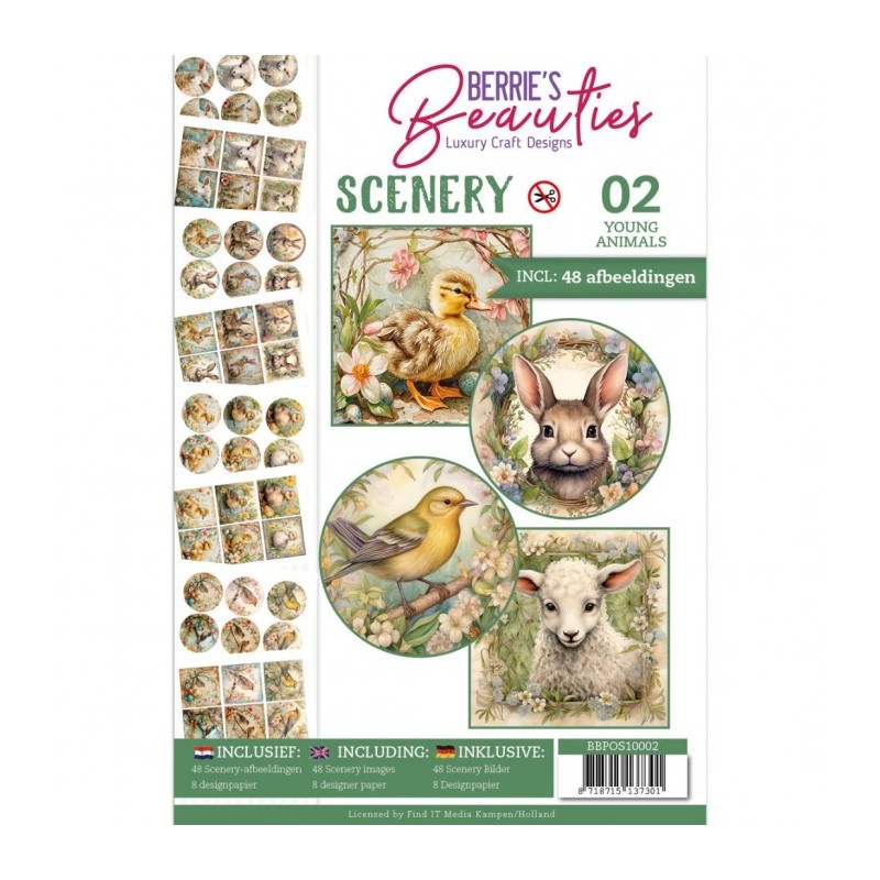 Livre Berries Beauties Scenery A4 prédécoupé N°2 - Animaux 48 images + papiers