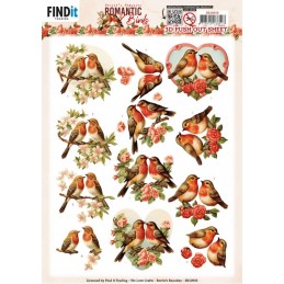 Carte 3D prédéc. - SB10930 - Romantic Birds - Rouge gorge