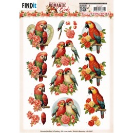 Carte 3D à découper - CD12167 - Romantic birds - Perroquets