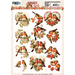 Carte 3D à découper - CD12168 - Romantic birds - Rouge gorge