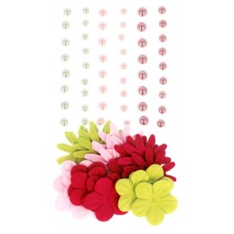 Fleurs demi rondes nacrées adhésives + fleurs papiers Girl Artemio