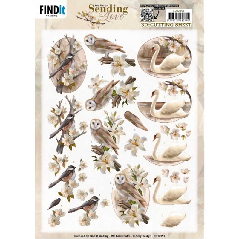 Carte 3D à découper - CD12151 - Sending Love - Cygnes et oiseaux