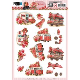 Carte 3D prédéc. - SB10935 - Rose décorations - Van caravane et roses