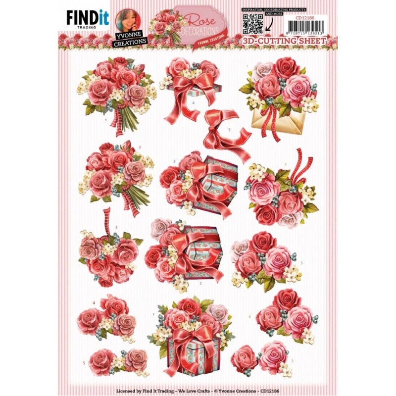 Carte 3D à découper - CD12186 - Rose décorations - Bouquets