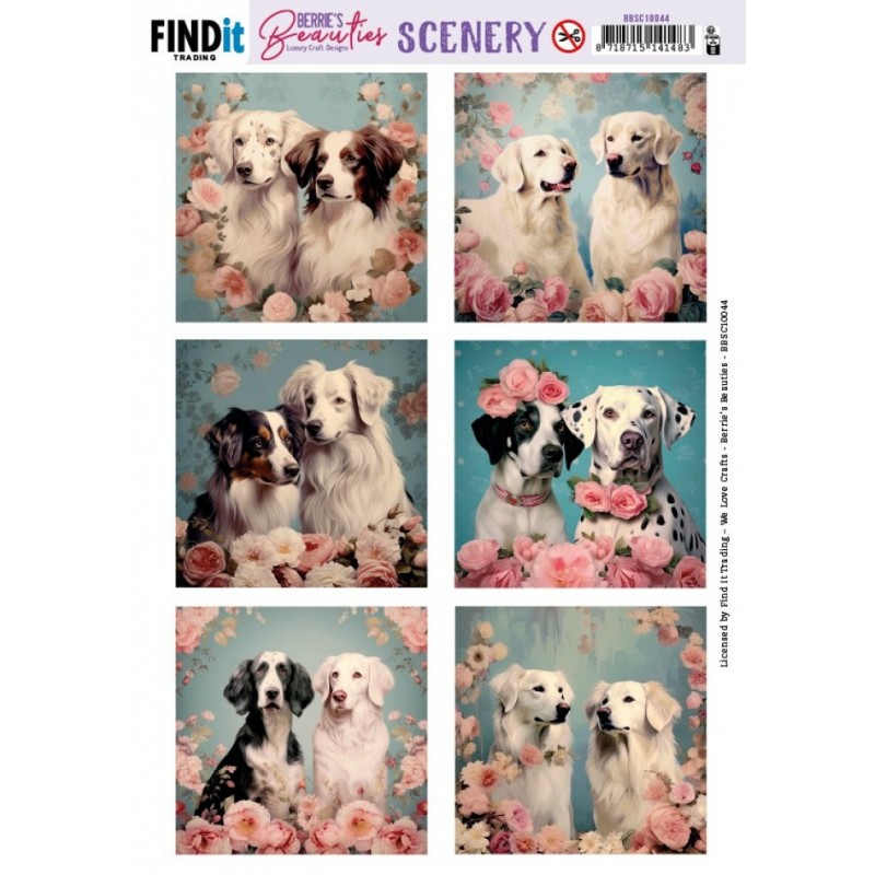 Carte Scène prédéc. - BBSC10044 - Chiens mignons - carrées Carte Scène prédéc. - BBSC10044 - Chiens mignons - carrées