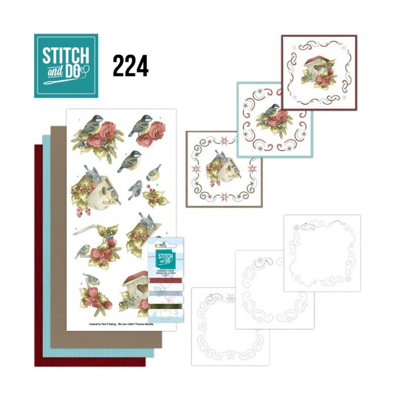 Stitch and do 224 - kit Carte 3D broderie - Oiseaux sur fleurs en hiver