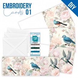 Kit de 3 Cartes à broder imprimées  - STDOPP001- Oiseaux bleus