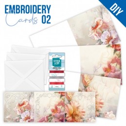 Kit de 3 Cartes à broder imprimées  - STDOPP002 - Fleurs rouges