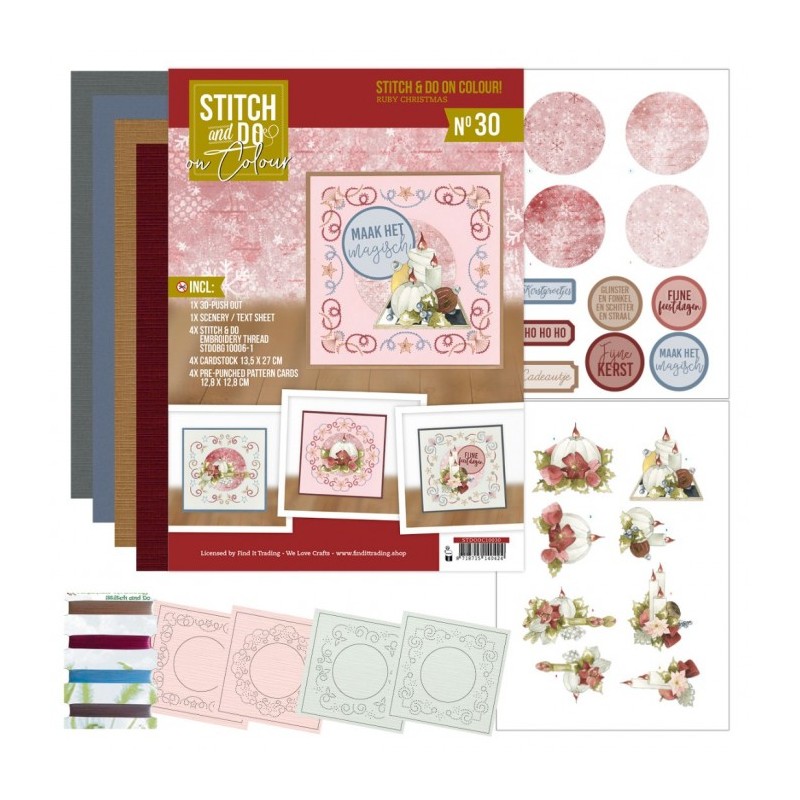 Stitch and Do on Colour 030 - Kit Carte 3D à broder de couleur - Noël rubis