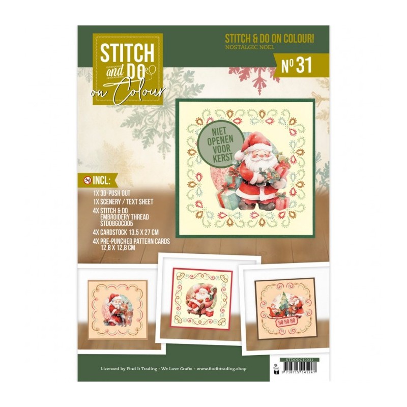 Kit Carte 3D à broder de couleur - Stitch and Do on Colour 031 -  Nostalgique Noël