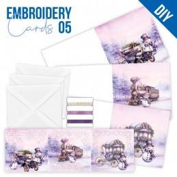 Kit de 3 Cartes à broder imprimées  - STDOPP005 - Noël violet