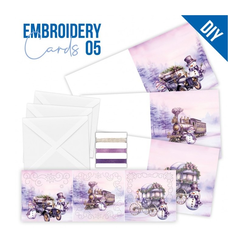 Kit de 3 Cartes à broder imprimées  - STDOPP005 - Noël violet