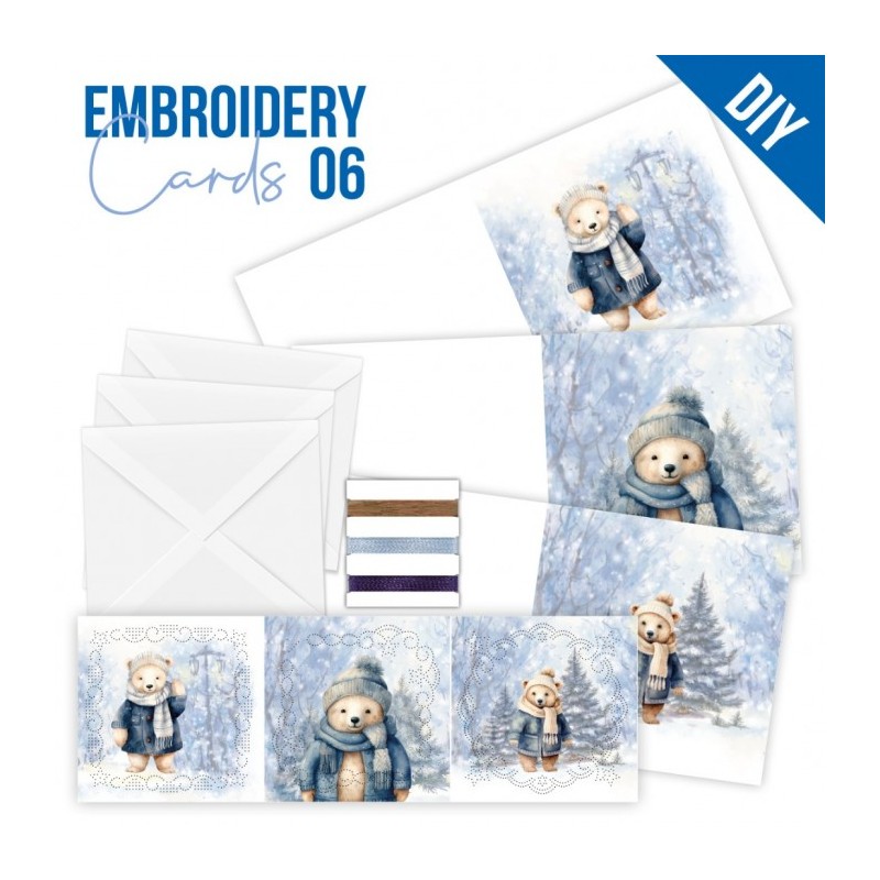 Kit de 3 Cartes à broder imprimées  - STDOPP006 - Ourson en hiver