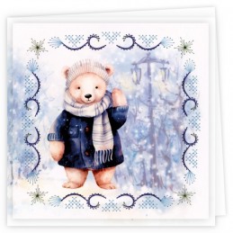 Kit de 3 Cartes à broder imprimées  - STDOPP006 - Ourson en hiver