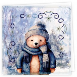 Kit de 3 Cartes à broder imprimées  - STDOPP006 - Ourson en hiver